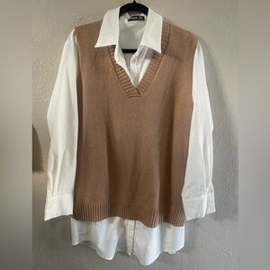 SHEIN Women's Tan V-Neck Sweater Vest